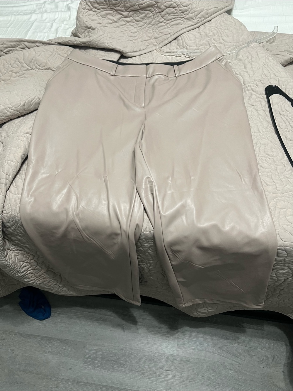 Soft Taupe Vegan Leather Wide-Leg Pants